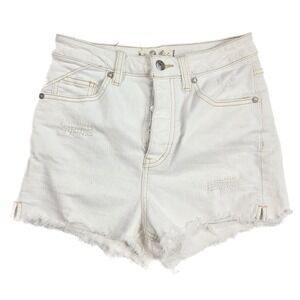 Free People We the Free CRVY Fit White‎ Frayed Hem Denim Shorts Women's Size 26